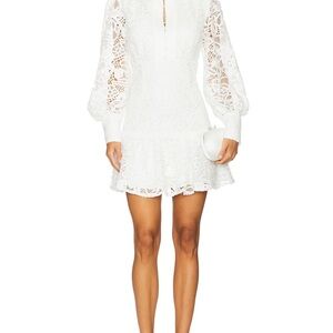 Remy Embroidered Mini Dress - Bardot Elegant White Long Sleeve Dress (worn once)